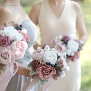 Ling’s Moment 7” Bridesmaid Bouquet- Dusty Rose and Cream